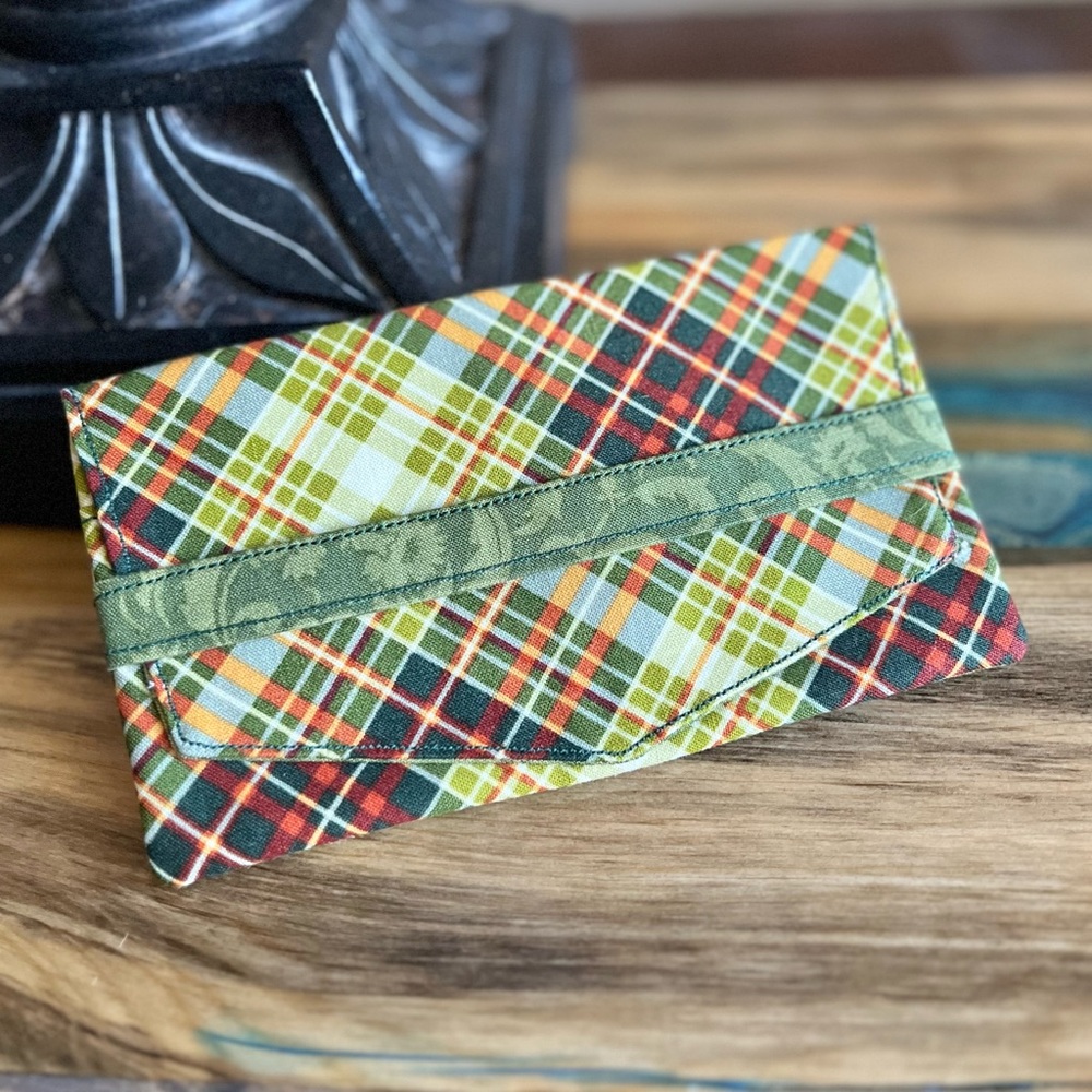 Holiday Plaid Print Cash Envelope/Receipt holder Fabric Handmade Wallet
